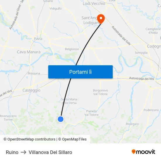 Ruino to Villanova Del Sillaro map