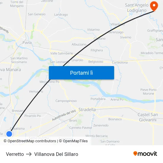 Verretto to Villanova Del Sillaro map