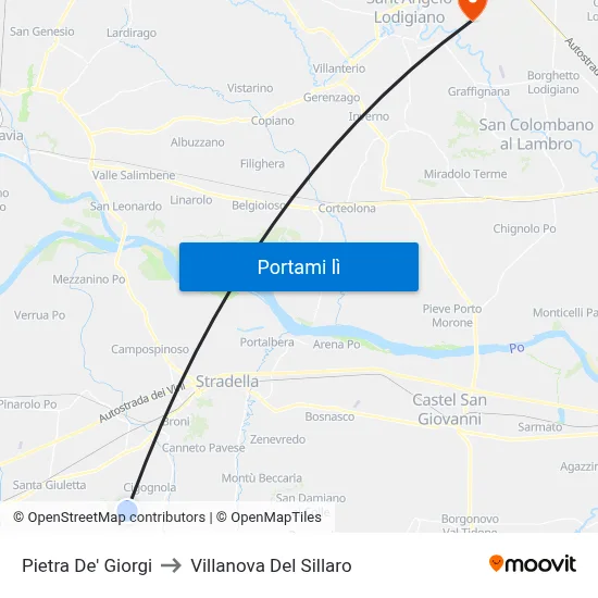 Pietra De' Giorgi to Villanova Del Sillaro map