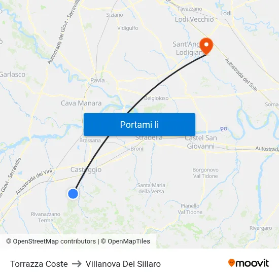 Torrazza Coste to Villanova Del Sillaro map