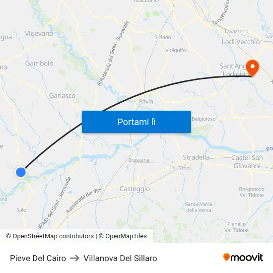 Pieve Del Cairo to Villanova Del Sillaro map