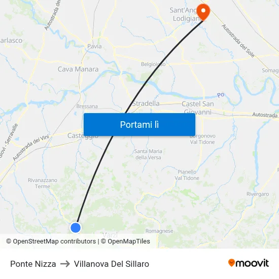 Ponte Nizza to Villanova Del Sillaro map