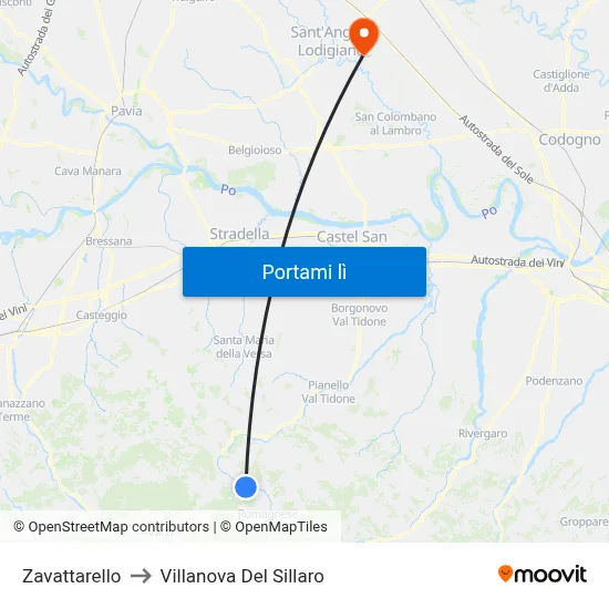 Zavattarello to Villanova Del Sillaro map