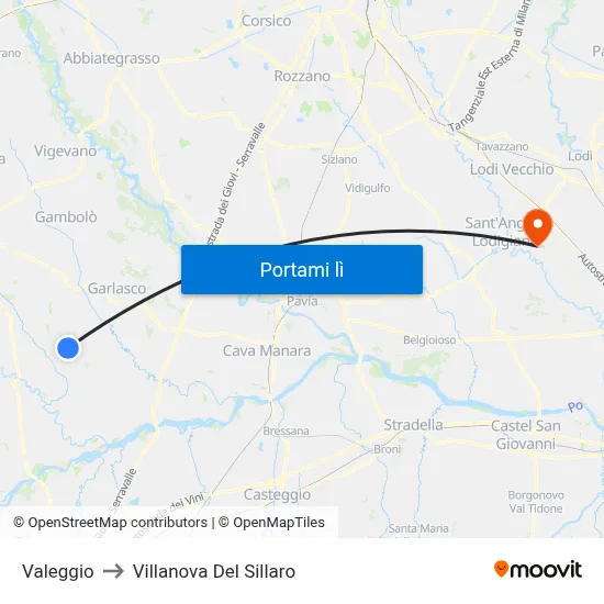 Valeggio to Villanova Del Sillaro map