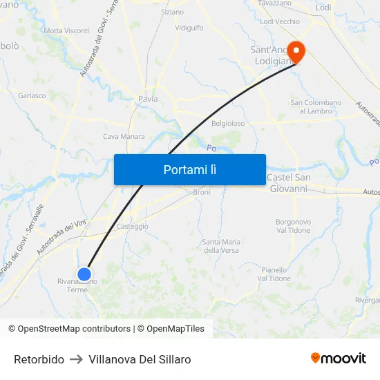 Retorbido to Villanova Del Sillaro map