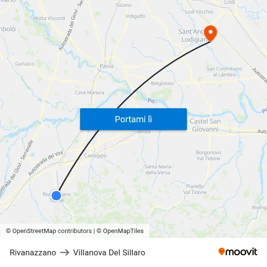 Rivanazzano to Villanova Del Sillaro map