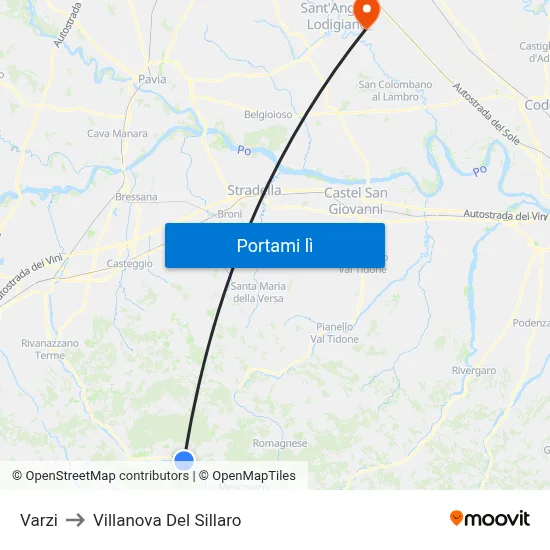 Varzi to Villanova Del Sillaro map