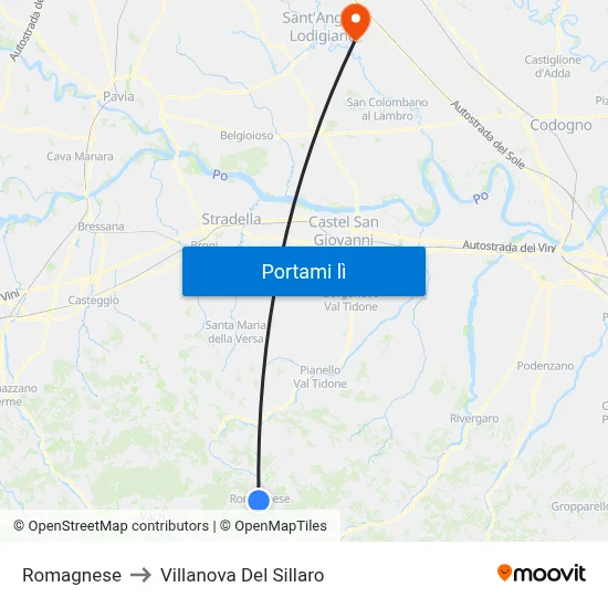 Romagnese to Villanova Del Sillaro map