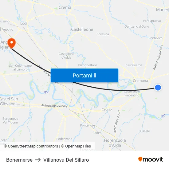 Bonemerse to Villanova Del Sillaro map