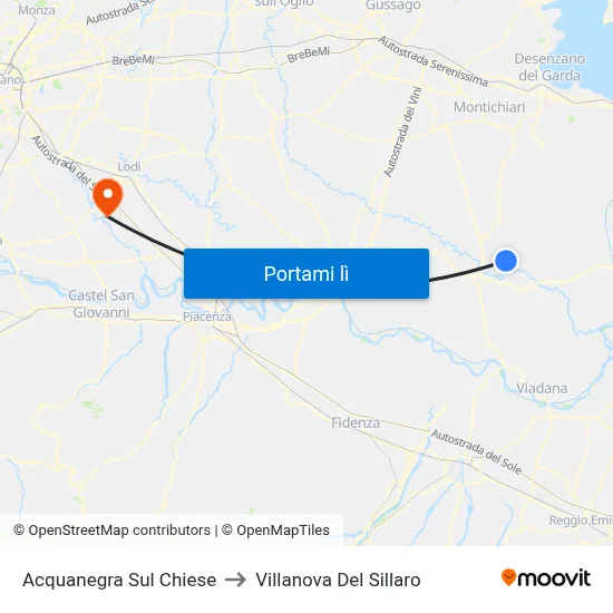 Acquanegra Sul Chiese to Villanova Del Sillaro map