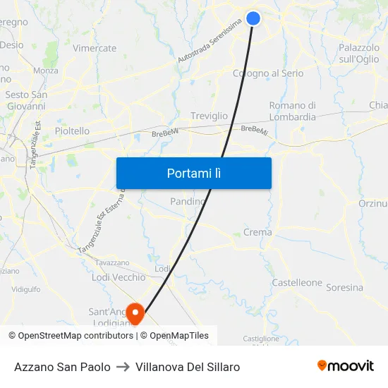 Azzano San Paolo to Villanova Del Sillaro map
