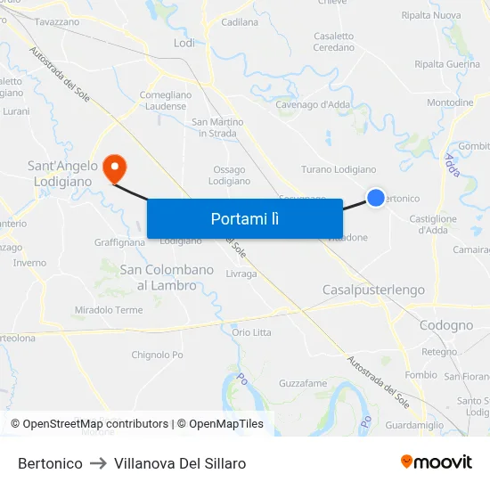 Bertonico to Villanova Del Sillaro map