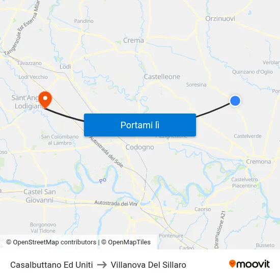 Casalbuttano Ed Uniti to Villanova Del Sillaro map
