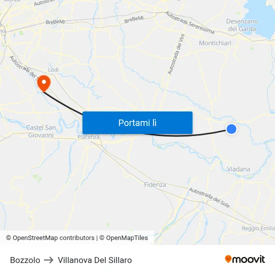 Bozzolo to Villanova Del Sillaro map