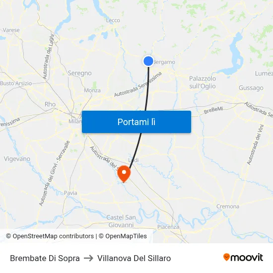 Brembate Di Sopra to Villanova Del Sillaro map