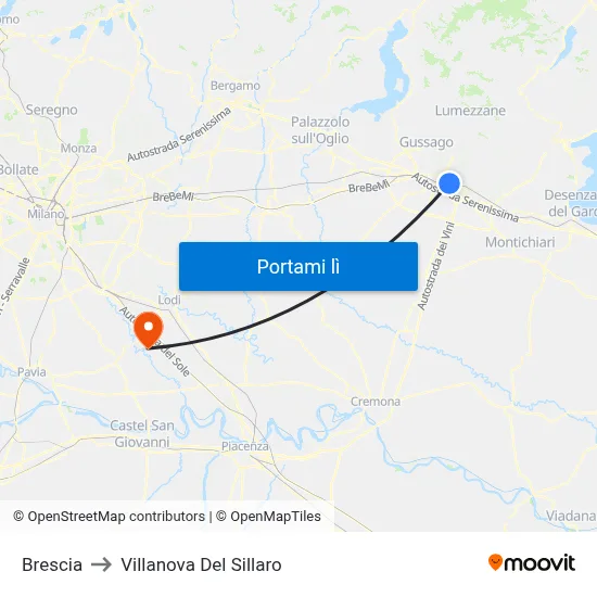 Brescia to Villanova Del Sillaro map