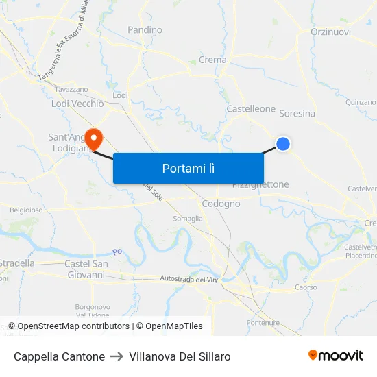Cappella Cantone to Villanova Del Sillaro map