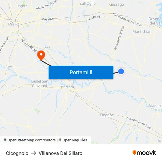 Cicognolo to Villanova Del Sillaro map