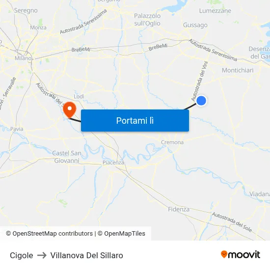 Cigole to Villanova Del Sillaro map