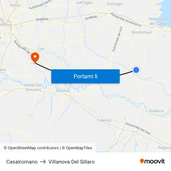 Casalromano to Villanova Del Sillaro map