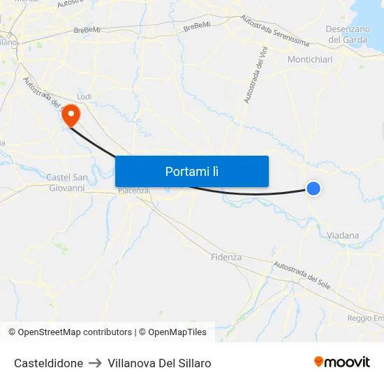 Casteldidone to Villanova Del Sillaro map