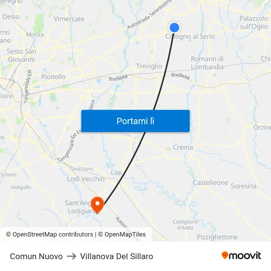 Comun Nuovo to Villanova Del Sillaro map