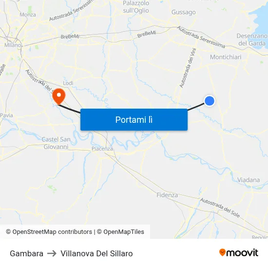 Gambara to Villanova Del Sillaro map