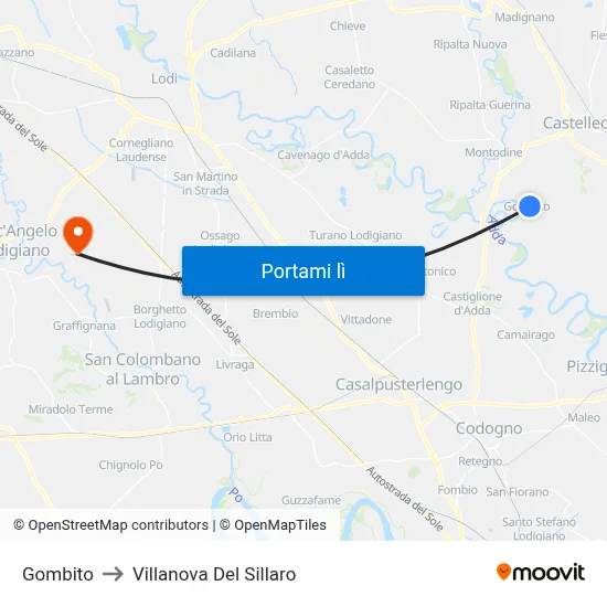 Gombito to Villanova Del Sillaro map