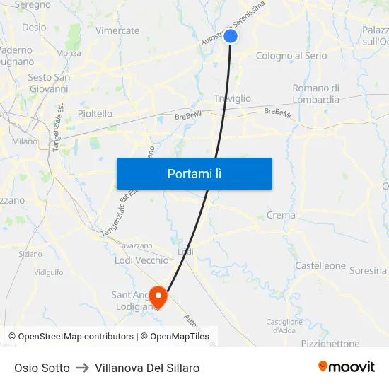 Osio Sotto to Villanova Del Sillaro map