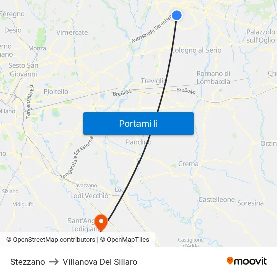Stezzano to Villanova Del Sillaro map