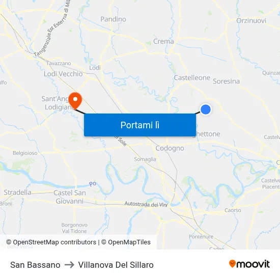 San Bassano to Villanova Del Sillaro map