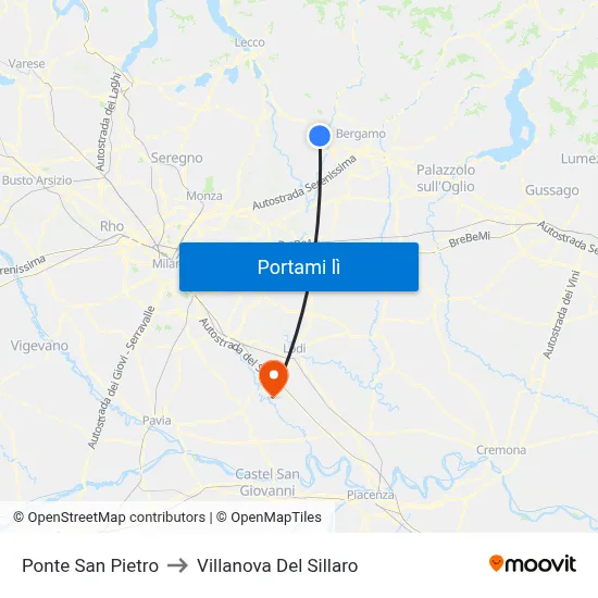 Ponte San Pietro to Villanova Del Sillaro map