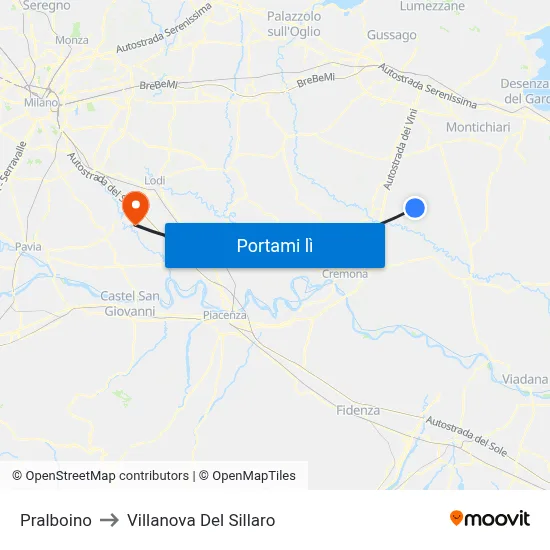 Pralboino to Villanova Del Sillaro map