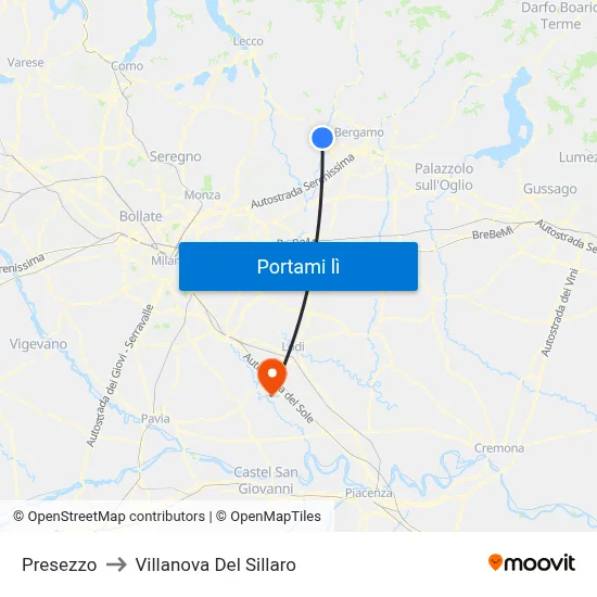 Presezzo to Villanova Del Sillaro map