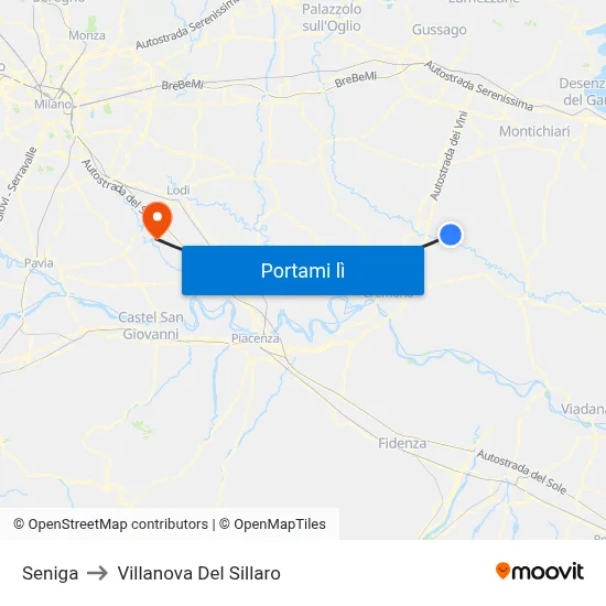 Seniga to Villanova Del Sillaro map