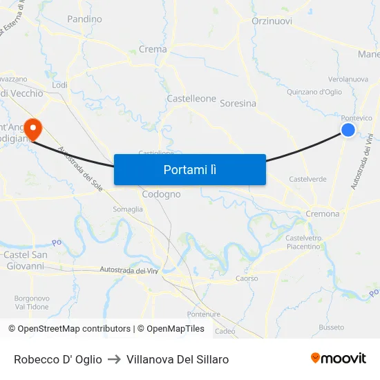 Robecco D' Oglio to Villanova Del Sillaro map