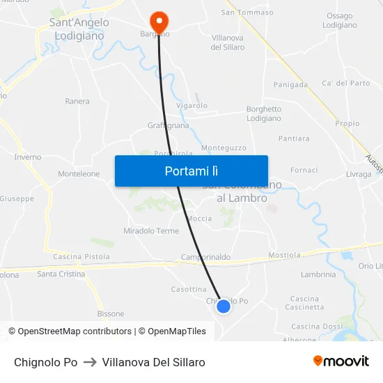 Chignolo Po to Villanova Del Sillaro map
