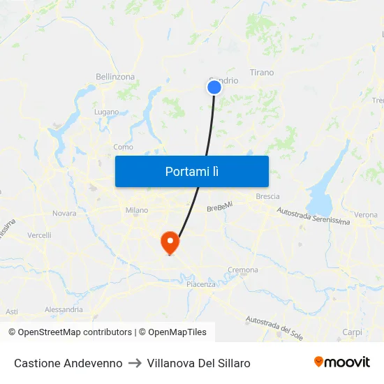 Castione Andevenno to Villanova Del Sillaro map