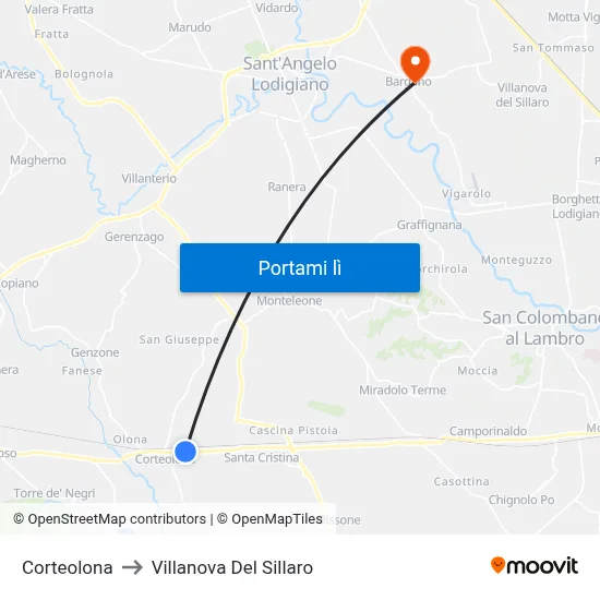 Corteolona to Villanova Del Sillaro map