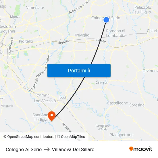 Cologno Al Serio to Villanova Del Sillaro map