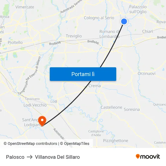Palosco to Villanova Del Sillaro map