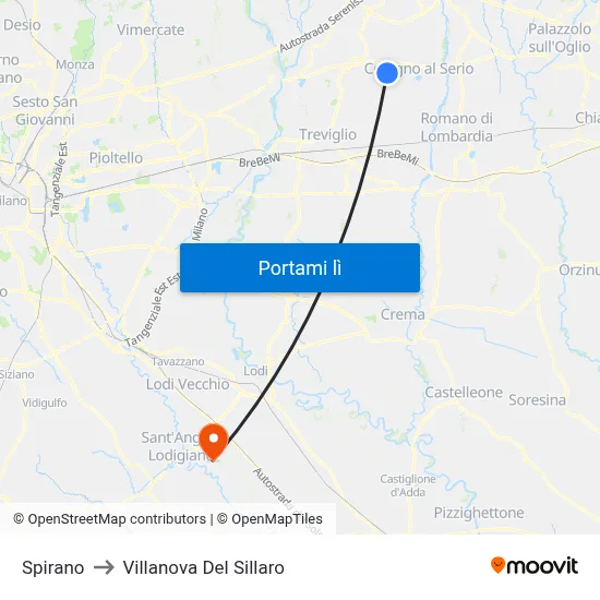 Spirano to Villanova Del Sillaro map