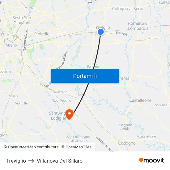 Treviglio to Villanova Del Sillaro map