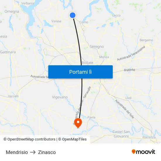 Mendrisio to Zinasco map