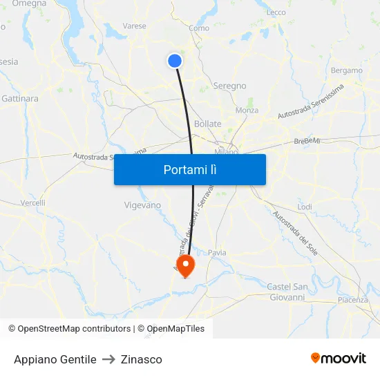 Appiano Gentile to Zinasco map