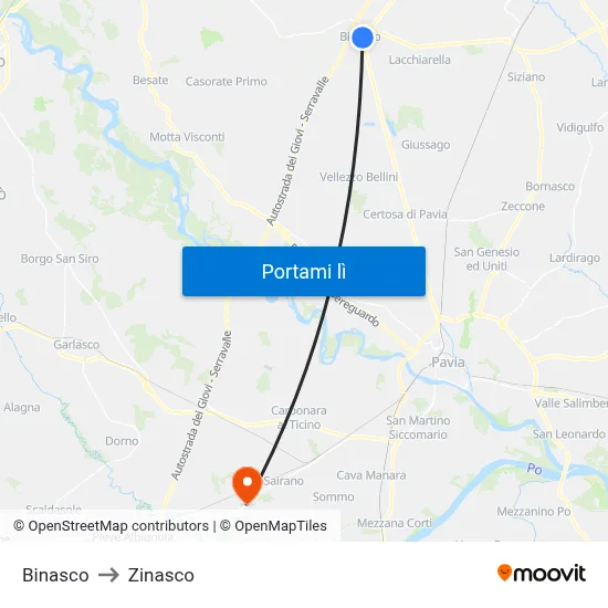 Binasco to Zinasco map