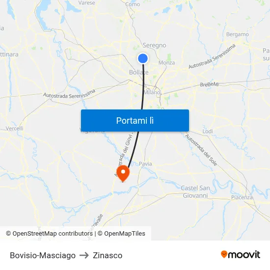 Bovisio-Masciago to Zinasco map