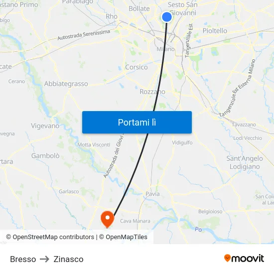 Bresso to Zinasco map