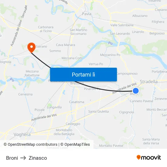 Broni to Zinasco map