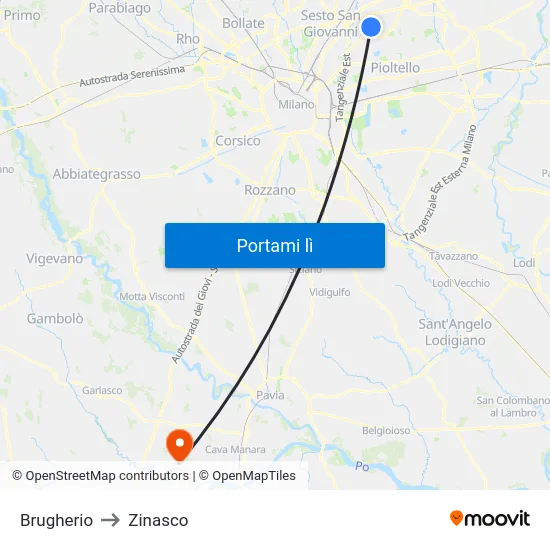 Brugherio to Zinasco map